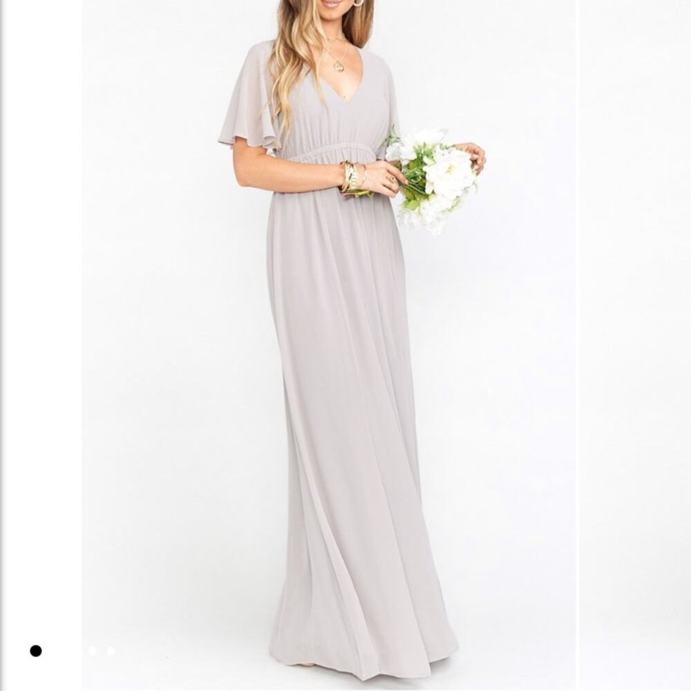 Show Me Your Mumu Emily Empire Maxi Dress Dove Grey Chiffon Size Large NWT - Picture 6 of 6